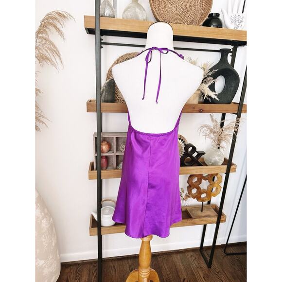 Vintage Y2K Frederick’s Of Hollywood Size Small Purple Silky Halter lace Chemise - Picture 4 of 6